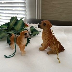 VINTAGE DOG ORNAMENTS Set of Two Dogs Labrador Boxer Dogs Christmas Hanging